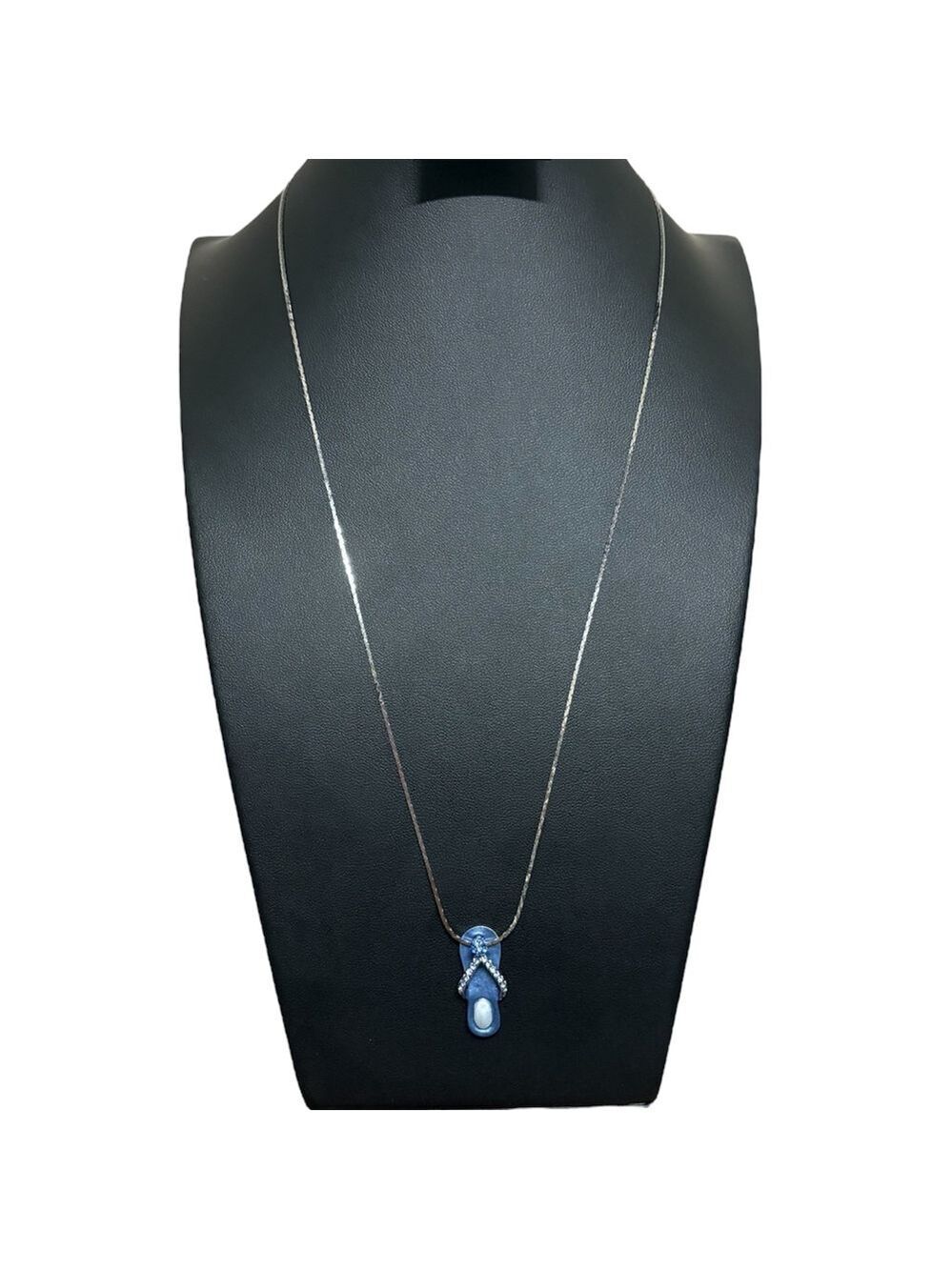 Blue jewel tone sandal charm cubic zirconia cz accents silver 24 inch chain EUC